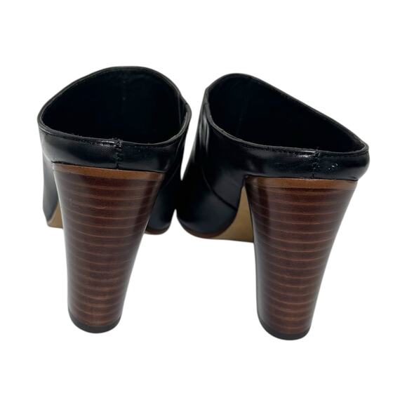 Botkier Sherry Black Leather Mules Wooden Heels - Size 8 - Picture 5 of 11
